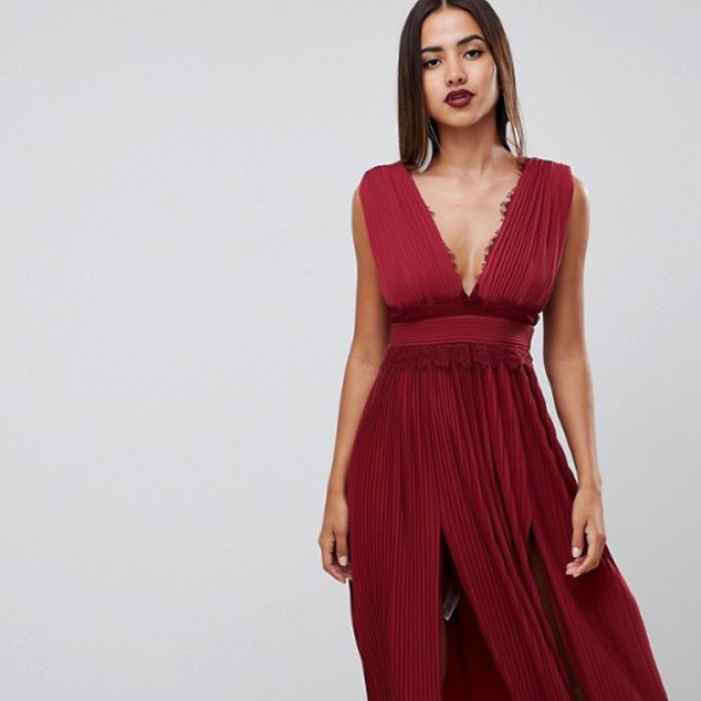 ASOS DESIGN premium lace insert pleated midi dress